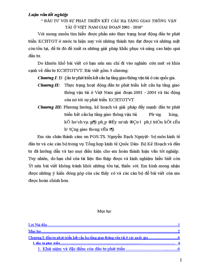 Đầu tư với sự phát triển kết cấu hạ tầng giao thông vận tải ở Việt Nam giai đoạn 2001 2010 1