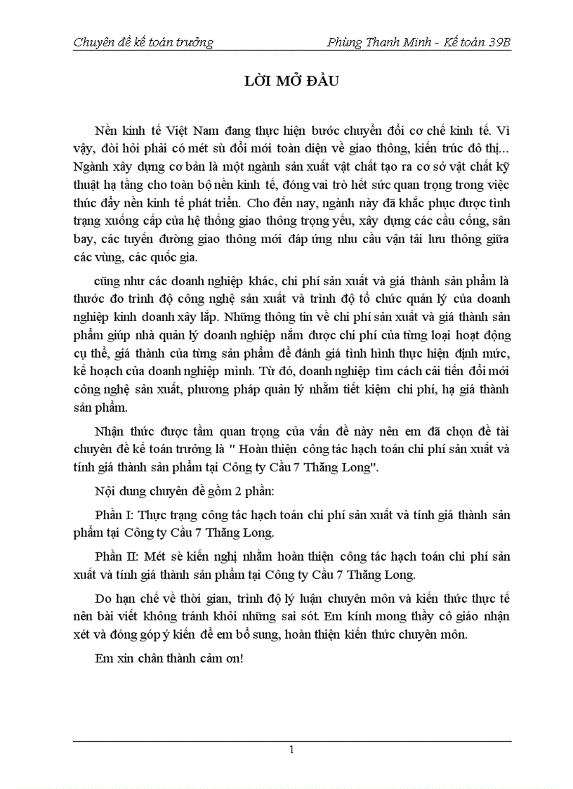 image for page Hoàn thiện công tác hạch toán chi phí sản xuất và tính giá thành sản phẩm tại Công ty Cầu 7 Thăng Long 1