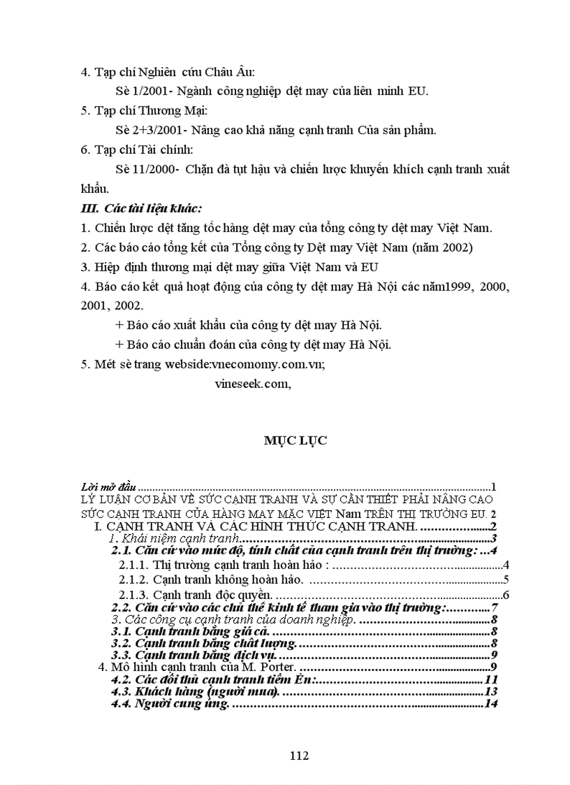 image for page Một số giải pháp nâng cao sức cạnh tranh hàng may mặc của công ty HANOSIMEX trên thị trường EU