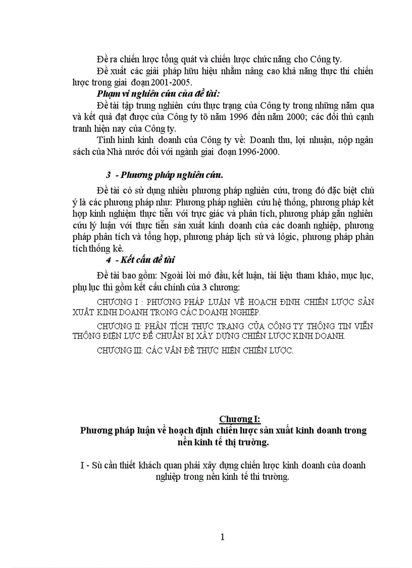 Vận dụng mô hình hoạch định chiến lược kinh doanh ở Công ty thông tin viễn thông Điện lực giai đoạn 2001 2005