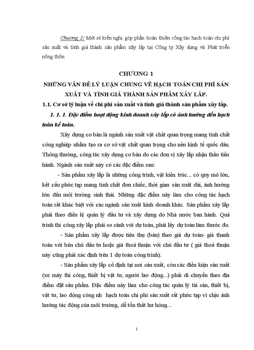 image for page Hoàn thiện công tác hạch toán chi phí sản xuất và tính giá thành sản phẩm xây lắp tại Công ty Xây dựng và Phát triển nông thôn 1