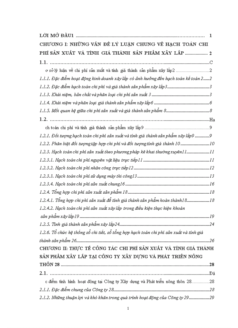 image for page Hoàn thiện công tác hạch toán chi phí sản xuất và tính giá thành sản phẩm xây lắp tại Công ty Xây dựng và Phát triển nông thôn 1