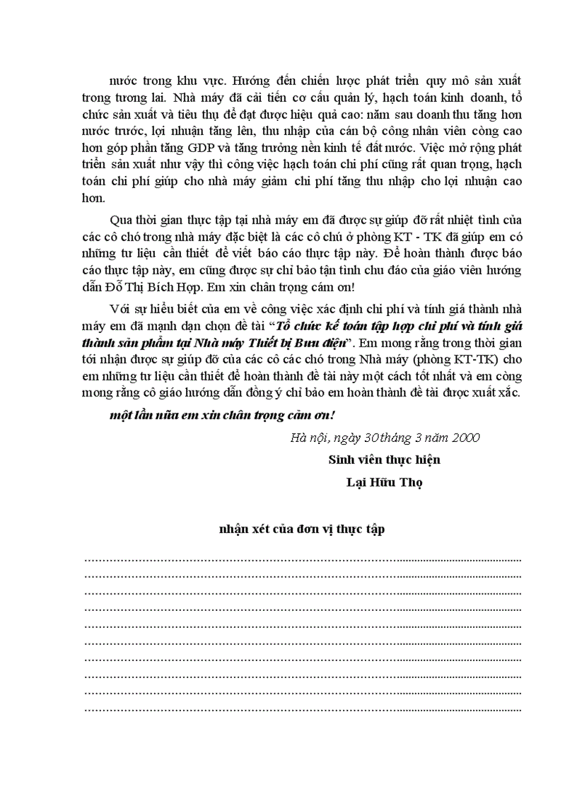 image for page Tổ chức kế toán tập hợp chi phí và tính giá thành sản phẩm tại Nhà máy Thiết bị Bưu điện 1