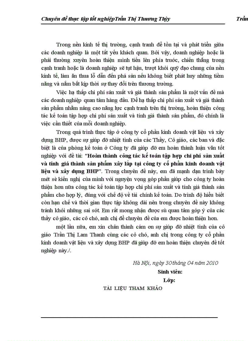 image for page Hoàn Thành cụng tác kế toán tập hợp chi phí và tính giá thành sản phẩm xây lắp tại Cônng ty Cổ phần Kinh doanh Vật liệu và Xây dựng BHP