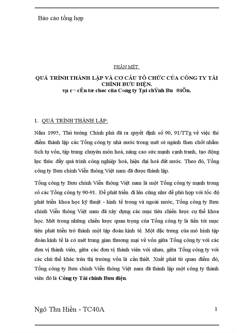 Báo cáo thực tập tại Công ty Tài chính Bưu điện 1
