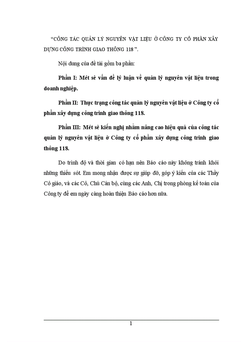 image for page Công tác quản lý nguyên vật liệu ở Công ty cổ phần xây dựng công trình giao thông 118 1