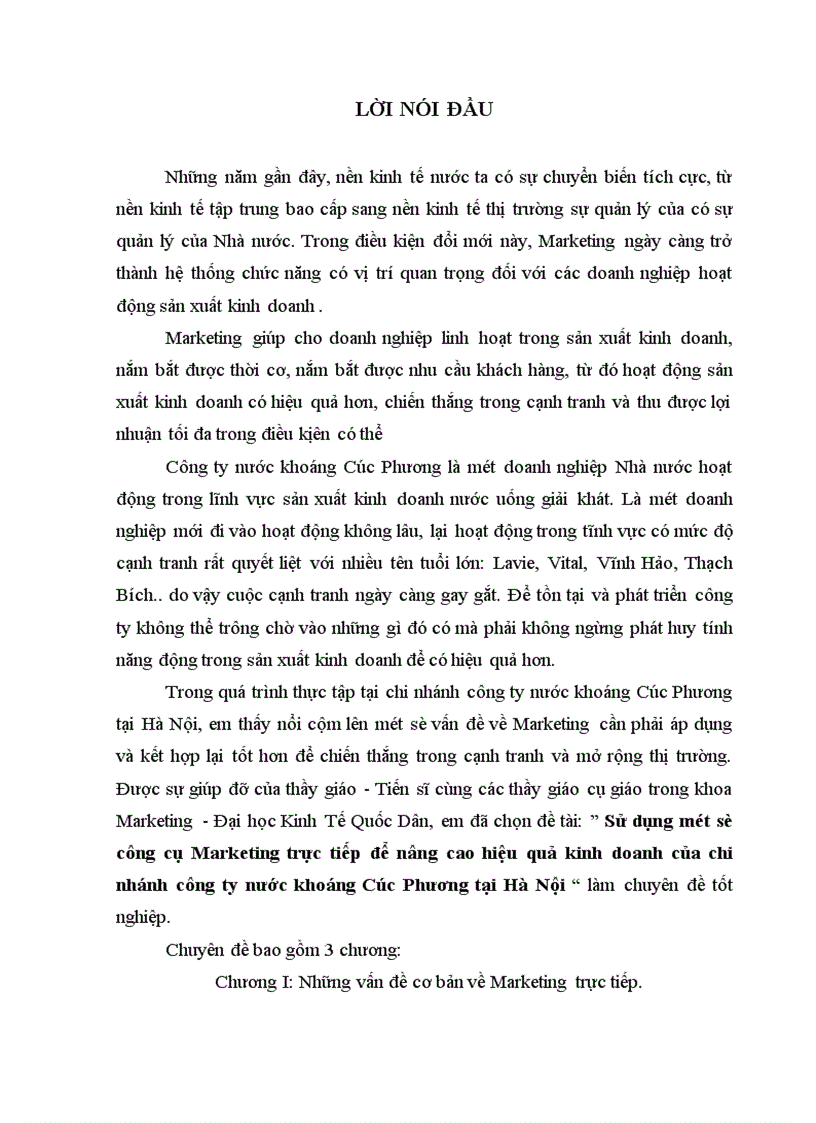 image for page Sử dụng một số công cụ Marketing trực tiếp để nâng cao hiệu quả kinh doanh của chi nhánh công ty nước khoáng Cúc Phương tại Hà Nội 1