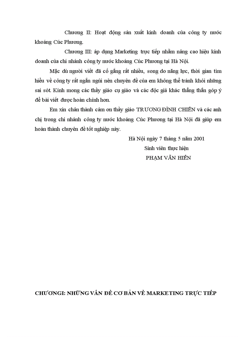 image for page Sử dụng một số công cụ Marketing trực tiếp để nâng cao hiệu quả kinh doanh của chi nhánh công ty nước khoáng Cúc Phương tại Hà Nội 1