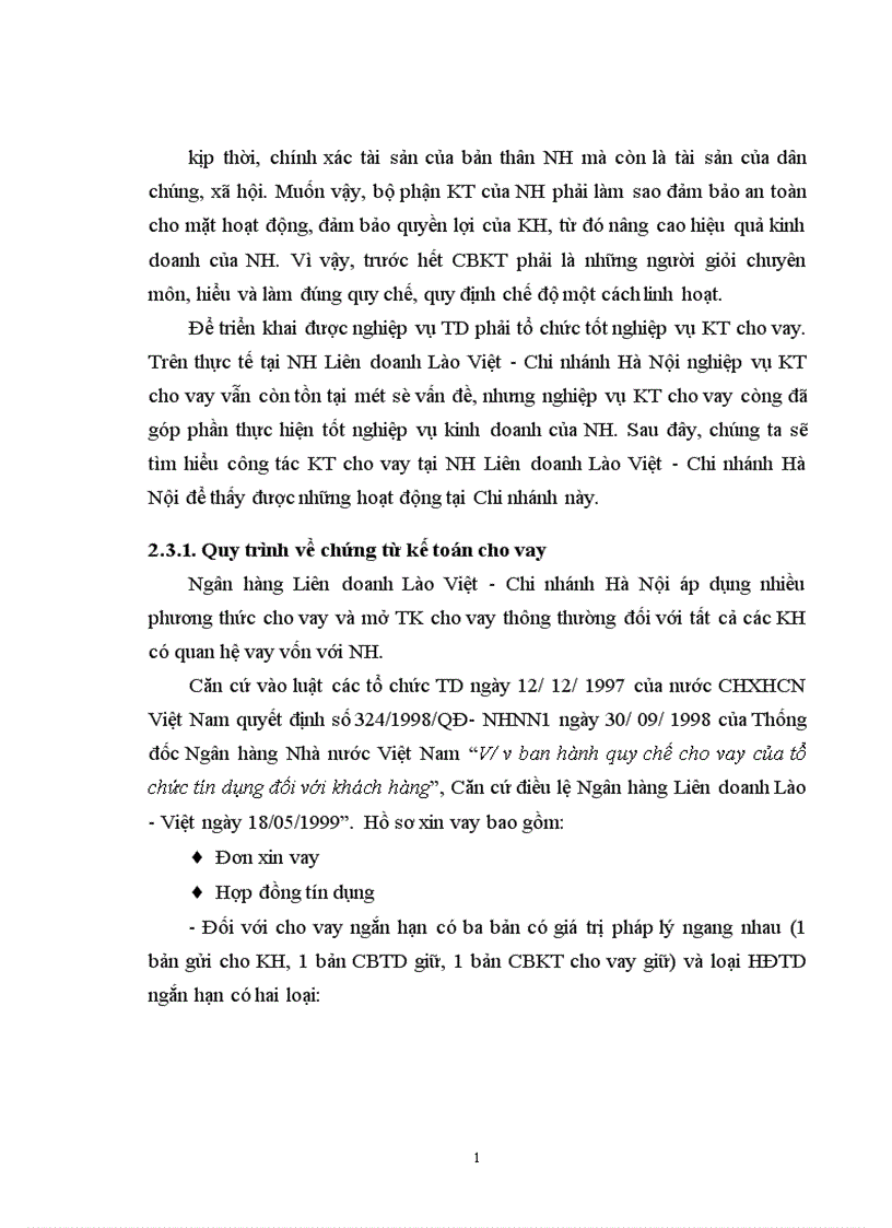 image for page Giải pháp nâng cao hiệu quả nghiệp vụ cho vay và kế toán cho vay tại NH liên doanh Lào Việt Chi nhánh Hà Nội 1