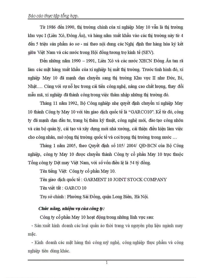 image for page Các hoạt động sản xuất kinh doanh chủ yếu của công ty cổ phần May 10 1