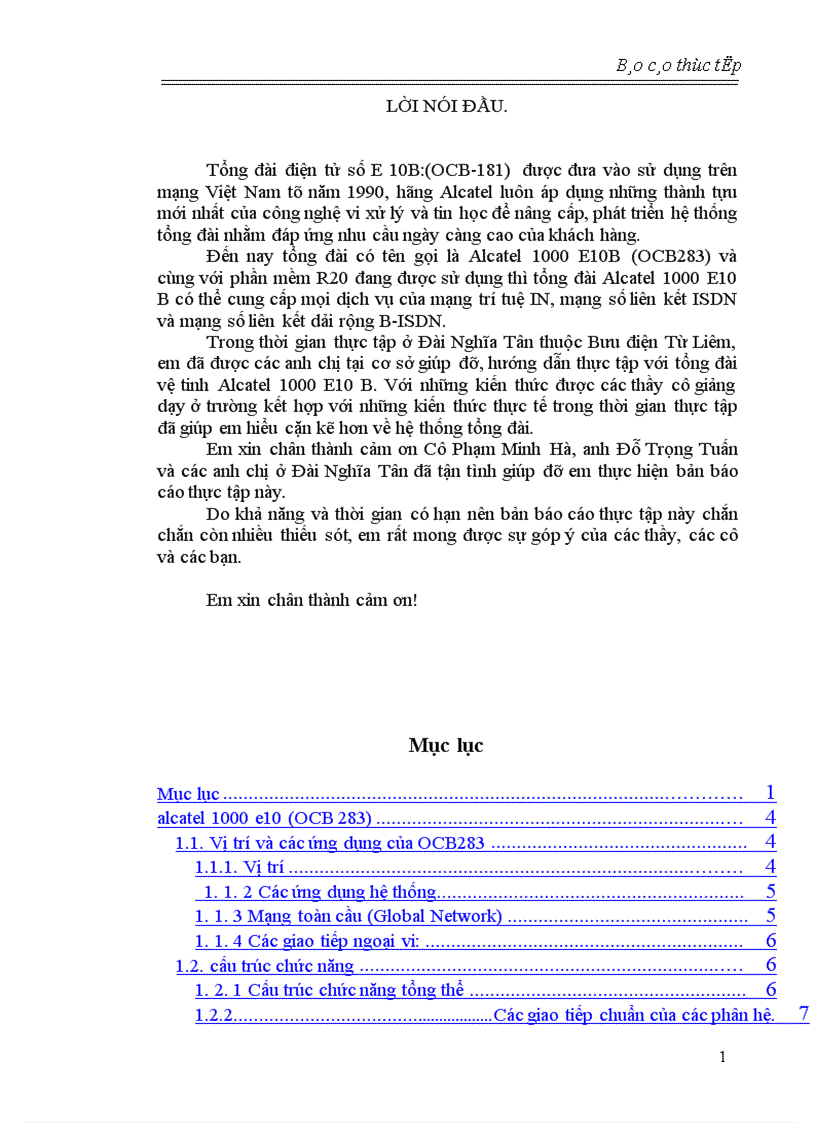 thực tập Báo cáo thực tập Tổng đài Alcảel 1000 E10 1