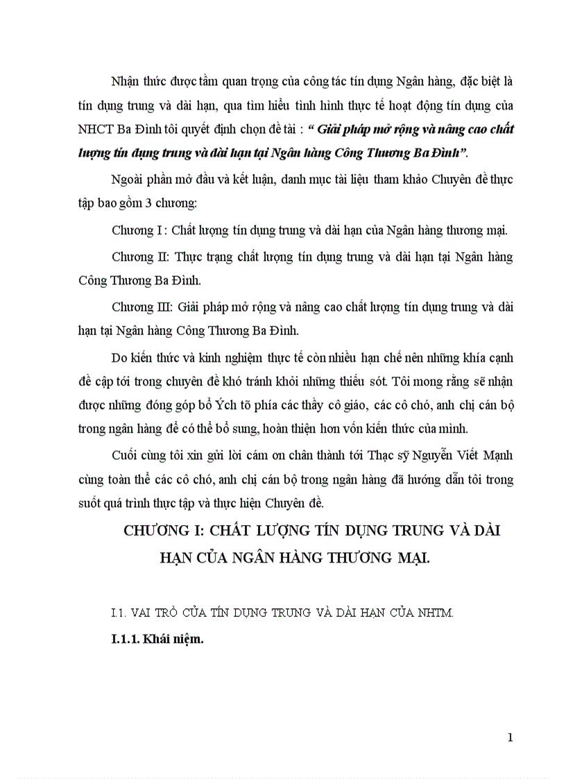 image for page Giải pháp mở rộng và nâng cao chất lượng tín dụng trung và dài hạn tại Ngân hàng Công Thương Ba Đình 1