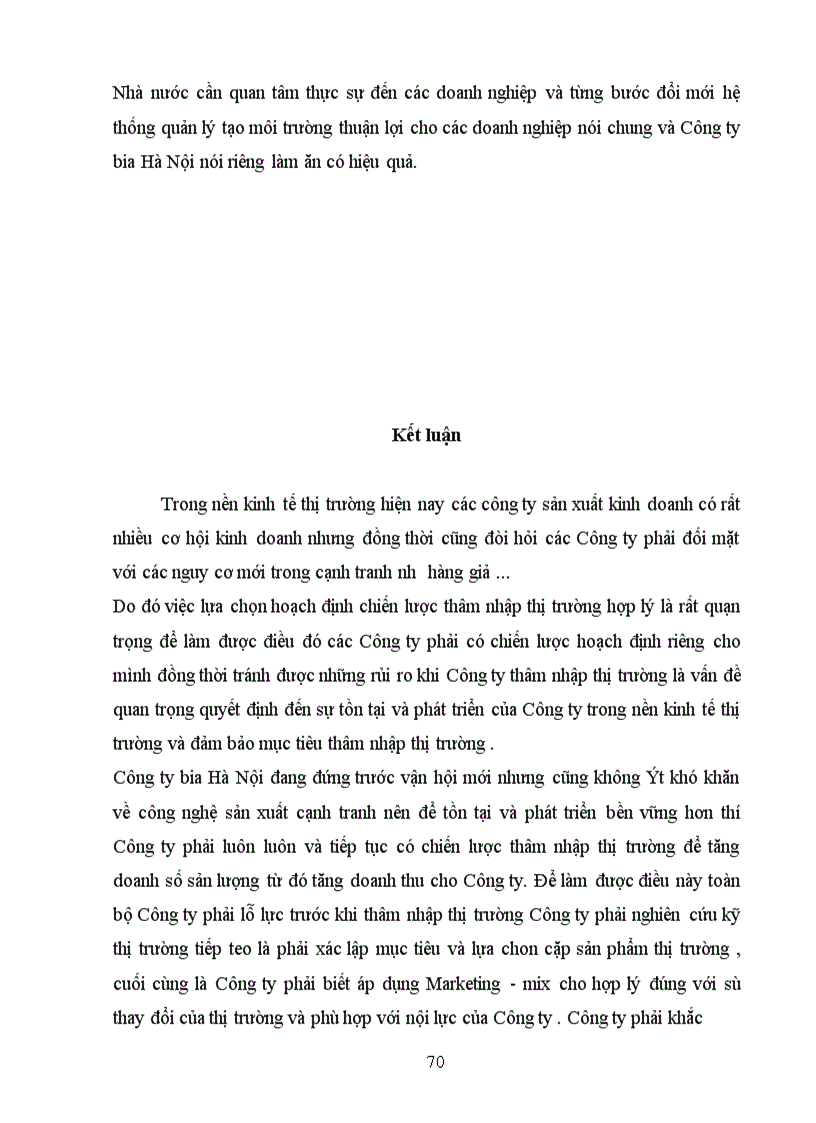 image for page Hoạch định chiến lược thâm nhập thị trường mặt hàng bia trên địa bàn Hà Nội của Công ty bia Hà Nội