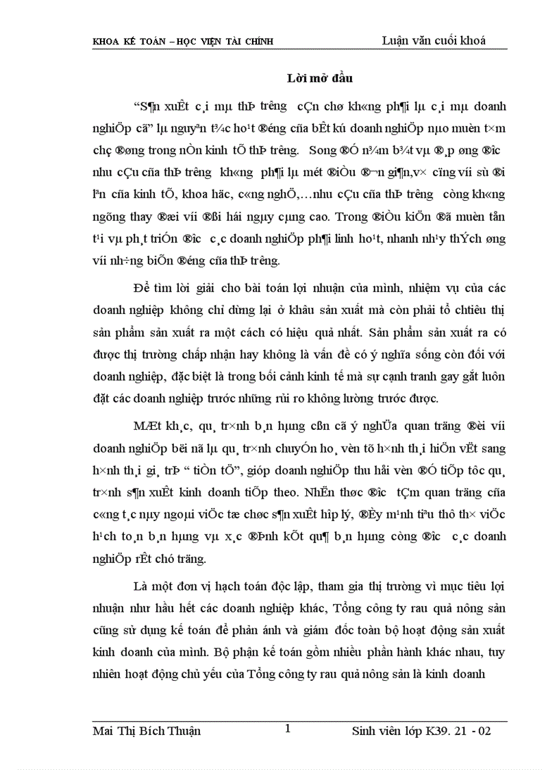 image for page Tổ chức kế toán bán hàng và xác định kết quả bán hàng tại Tổng công ty rau quả nông sản 1