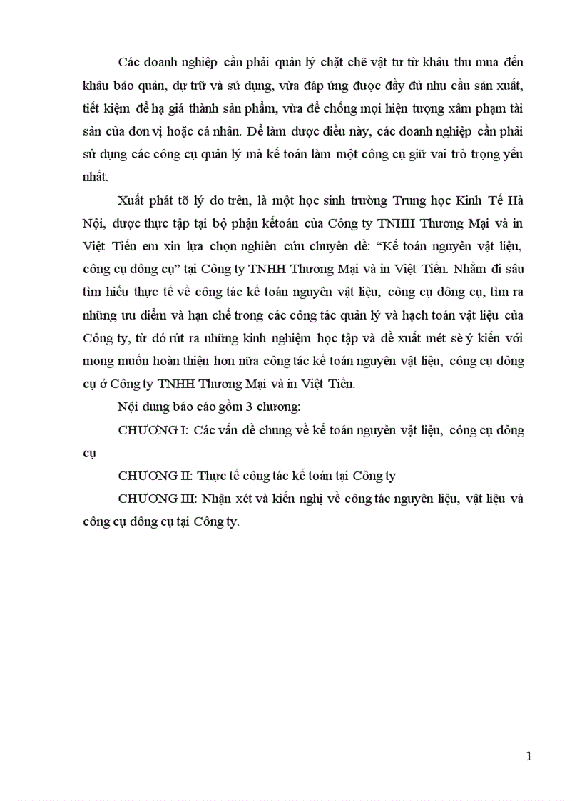 image for page Kế toán nguyên vật liệu công cụ dụng cụ ở Công ty TNHHTM và in Việt Tiến 1