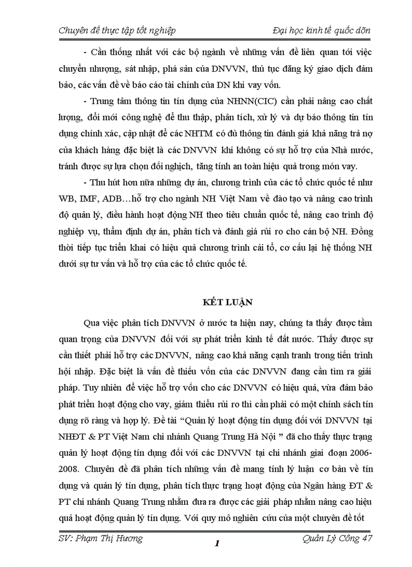 image for page Quản lý hoạt động tín dụng đối với DNVVN tại NHĐT PT Việt Nam chi nhánh Quang Trung