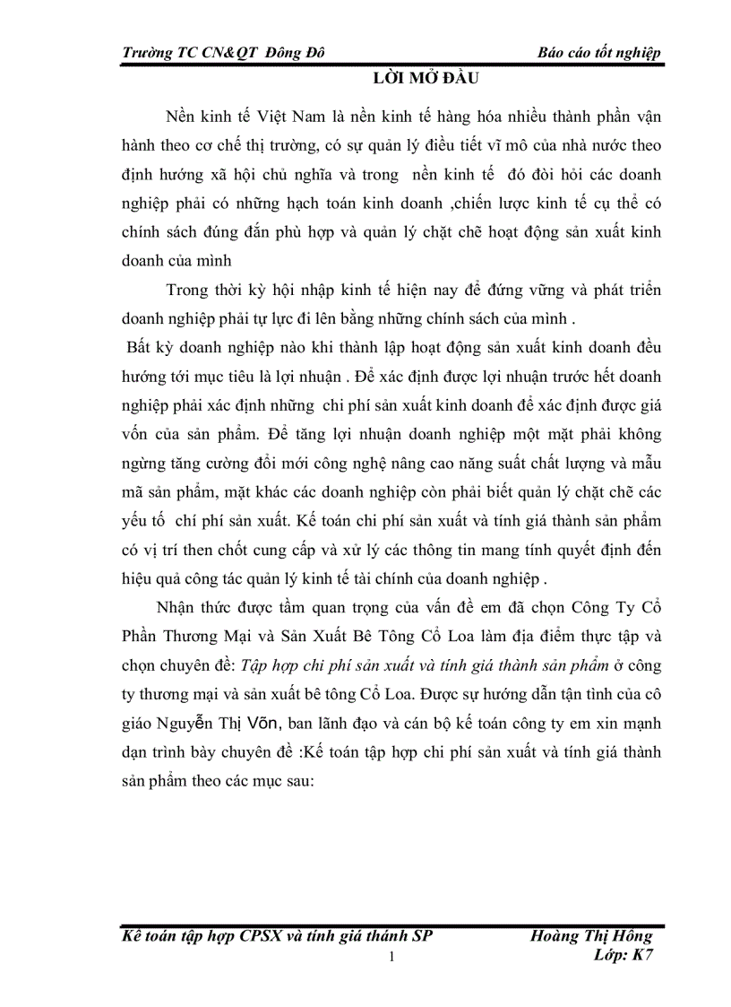 image for page Tập hợp chi phí sản xuất và tính giá thành sản phẩm ở công ty thương mại và sản xuất bê tông Cổ Loa 1