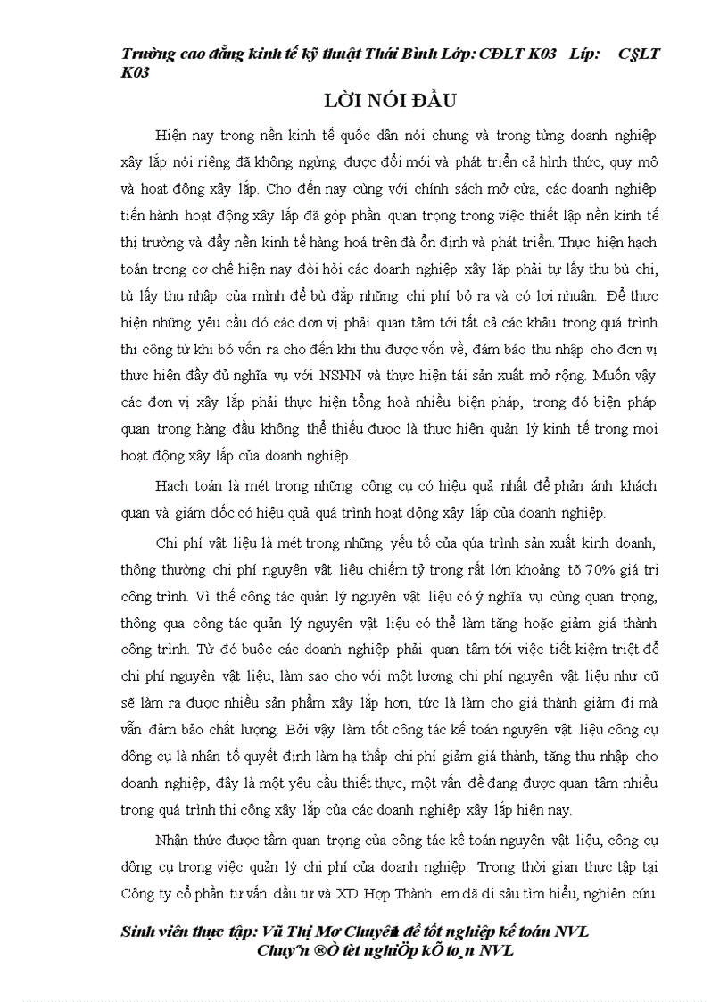 image for page Tổ chức công tác kế toán nguyên vật liệu công cụ dụng cụ ở công ty cổ phần tư vấn đầu tư và XD Hợp Thành