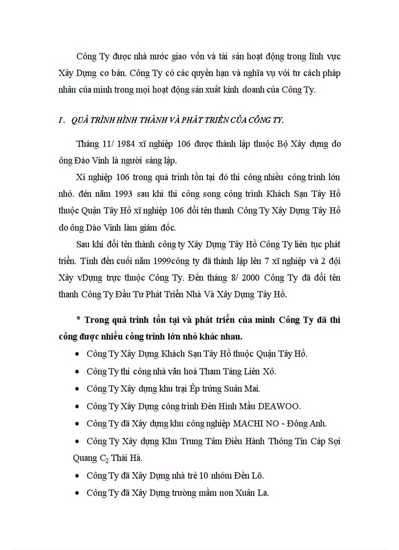 image for page Thực trang tình hình quản lý chất lượng ở công ty đầu tư phát triển nhà và xây dựng Tây Hồ 1