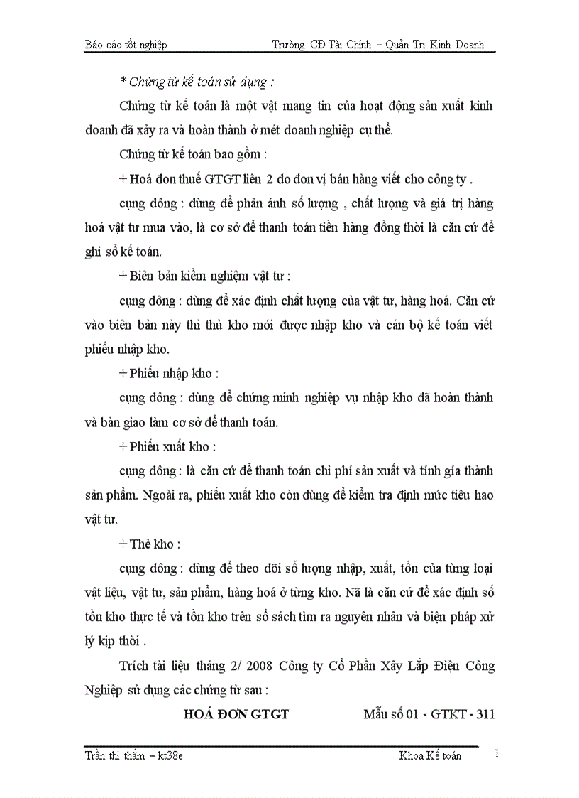 image for page Kế toán Nguyên vật liệu Công cụ dụng cụ Tại Công ty Cổ Phần Xây Lắp Điện Công Nghiệp 1