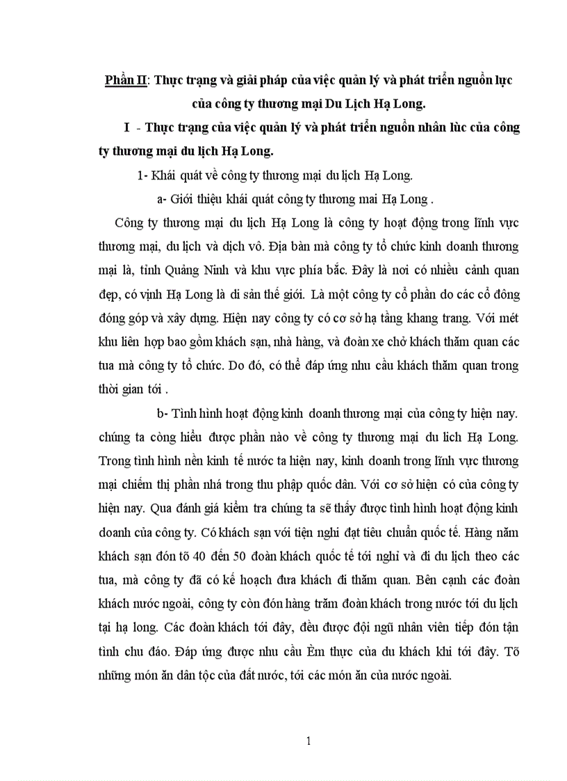 Thực trạng và giải pháp của việc quản lý và phát triển nguồn lực của công ty thương mại Du Lịch Hạ Long
