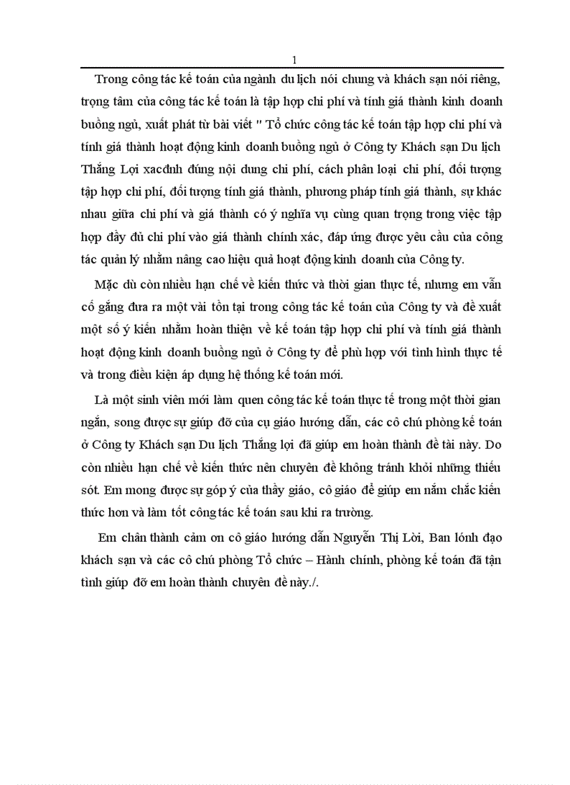 image for page Thực trạng và giải pháp hoàn thiện kế toán chi phí sản xuất và giá thành hoạt động kinh doanh dịch vụ buồng ngủ tại Công ty Khách sạn Du lịch Thắng Lợi 1