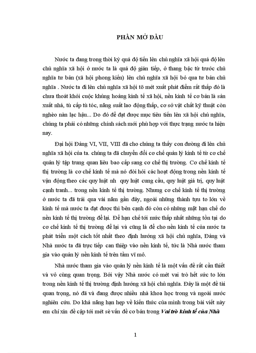 Vai trò kinh tế của Nhà nước trong nền kinh tế thị trường định hướng x hội chủ nghĩa ở nước ta hiện nay 1