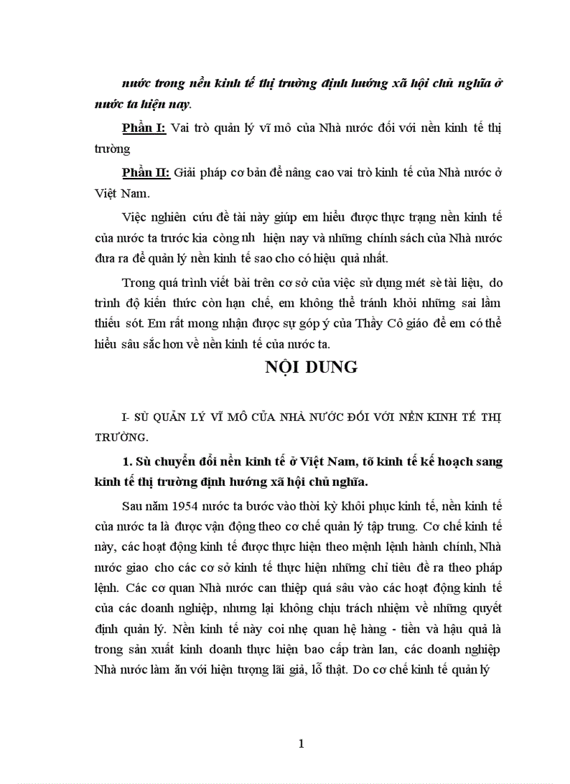 Vai trò kinh tế của Nhà nước trong nền kinh tế thị trường định hướng x hội chủ nghĩa ở nước ta hiện nay 1