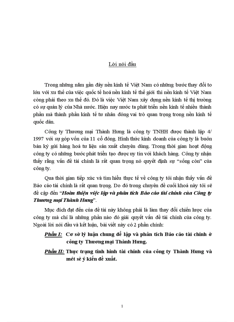image for page Hoàn thiện việc lập và phân tích Báo cáo tài chính của Công ty Thương mại Thành Hưng