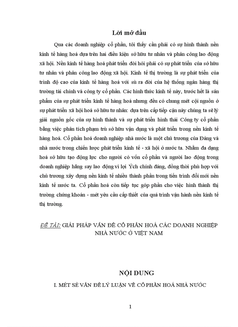 image for page Giải pháp vấn đề cổ phần hoá các doanh nghiệp Nhà nước ở Việt Nam Nội dung I