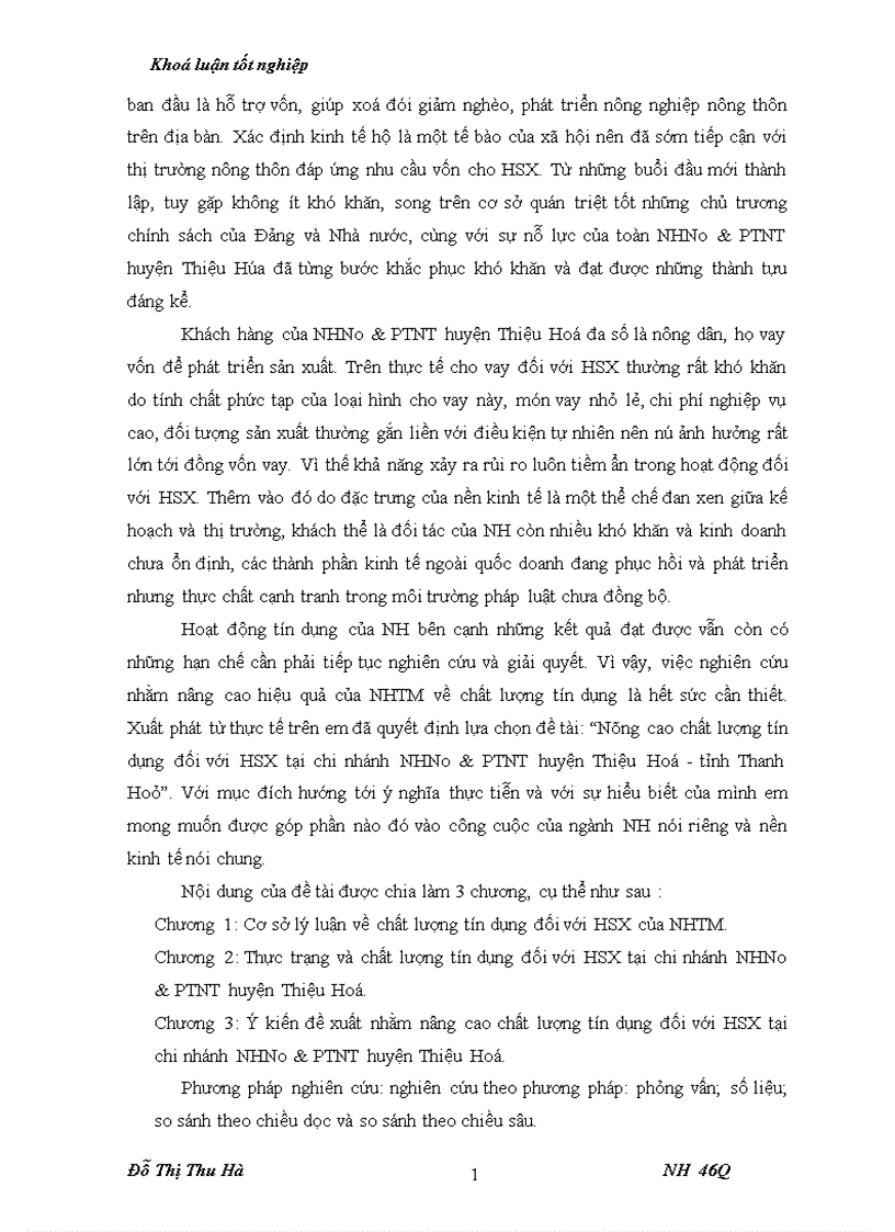 image for page Nâng cao chất lượng tín dụng đối với HSX tại chi nhánh NHNo PTNT huyện Thiệu Hoá tỉnh Thanh Hoá 1