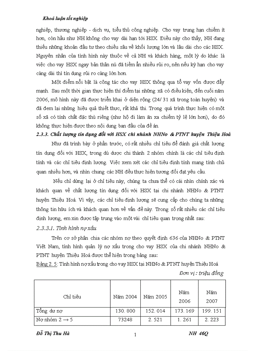 image for page Nâng cao chất lượng tín dụng đối với HSX tại chi nhánh NHNo PTNT huyện Thiệu Hoá tỉnh Thanh Hoá 1