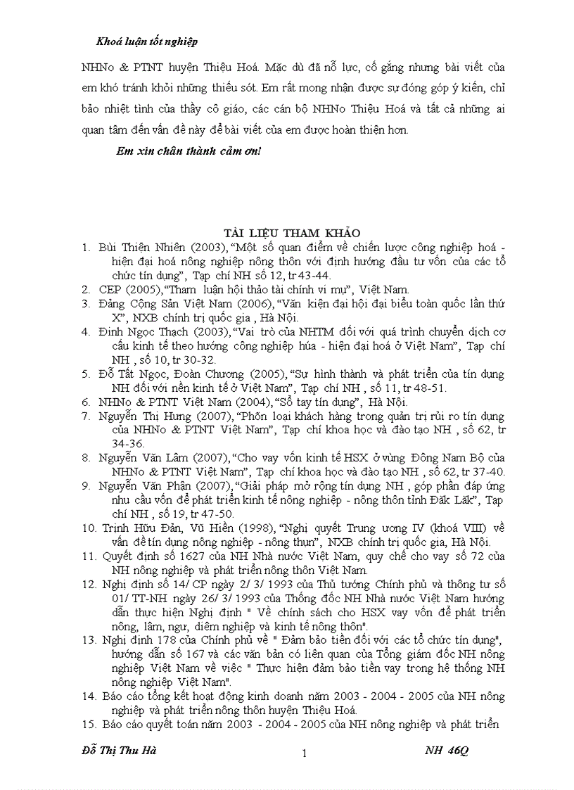 image for page Nâng cao chất lượng tín dụng đối với HSX tại chi nhánh NHNo PTNT huyện Thiệu Hoá tỉnh Thanh Hoá 1