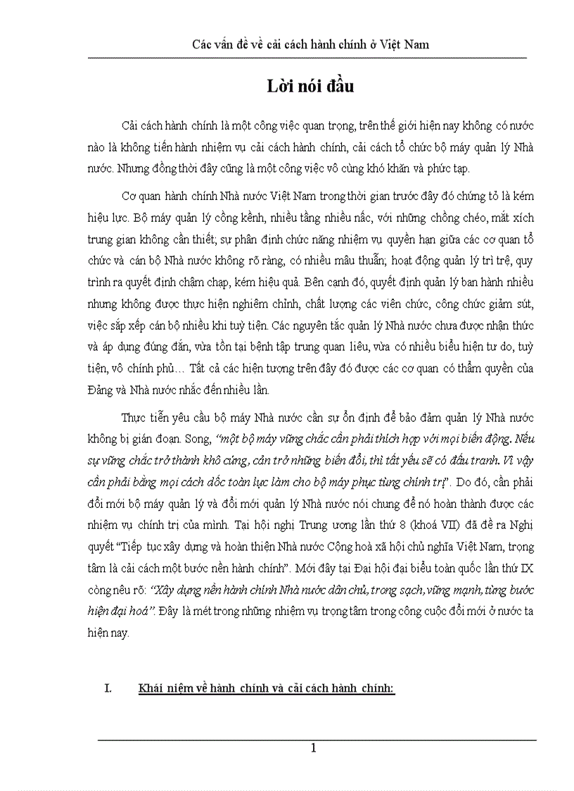 Các vấn đề về cải cách hành chính ở Việt Nam
