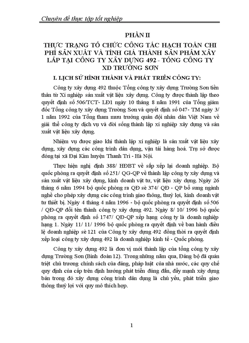 image for page Thực trạng tổ chức công tác hạch toán chi phí sản xuất và tính giá thành sản phẩm xây lắp tại Công ty xây dựng 1