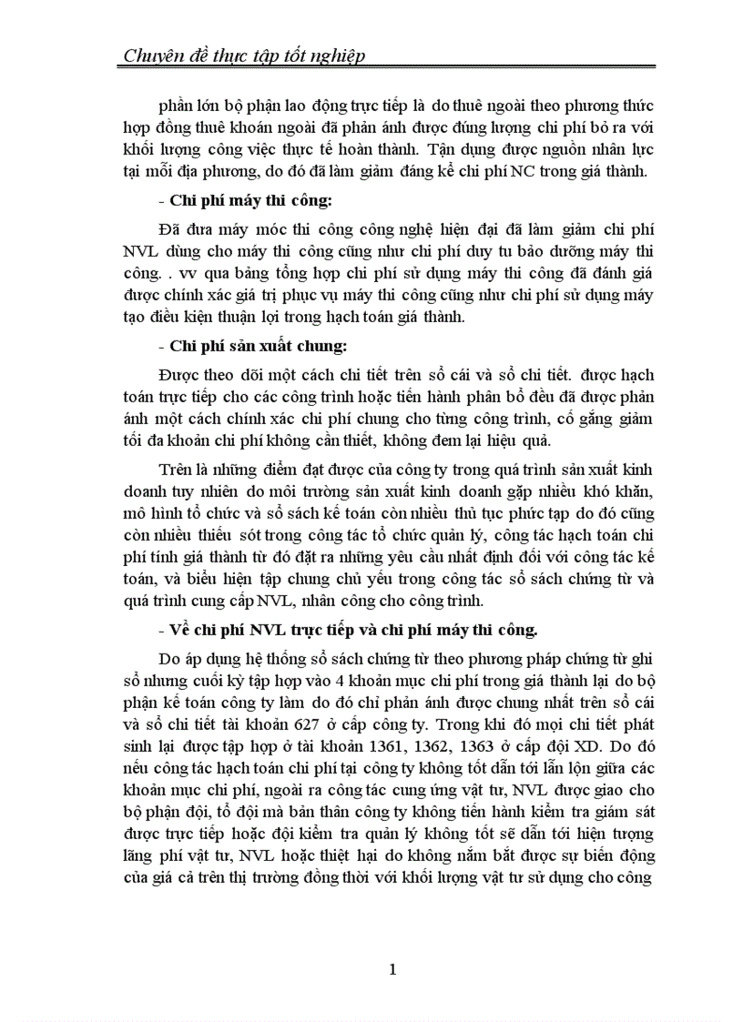 image for page Thực trạng tổ chức công tác hạch toán chi phí sản xuất và tính giá thành sản phẩm xây lắp tại Công ty xây dựng 1