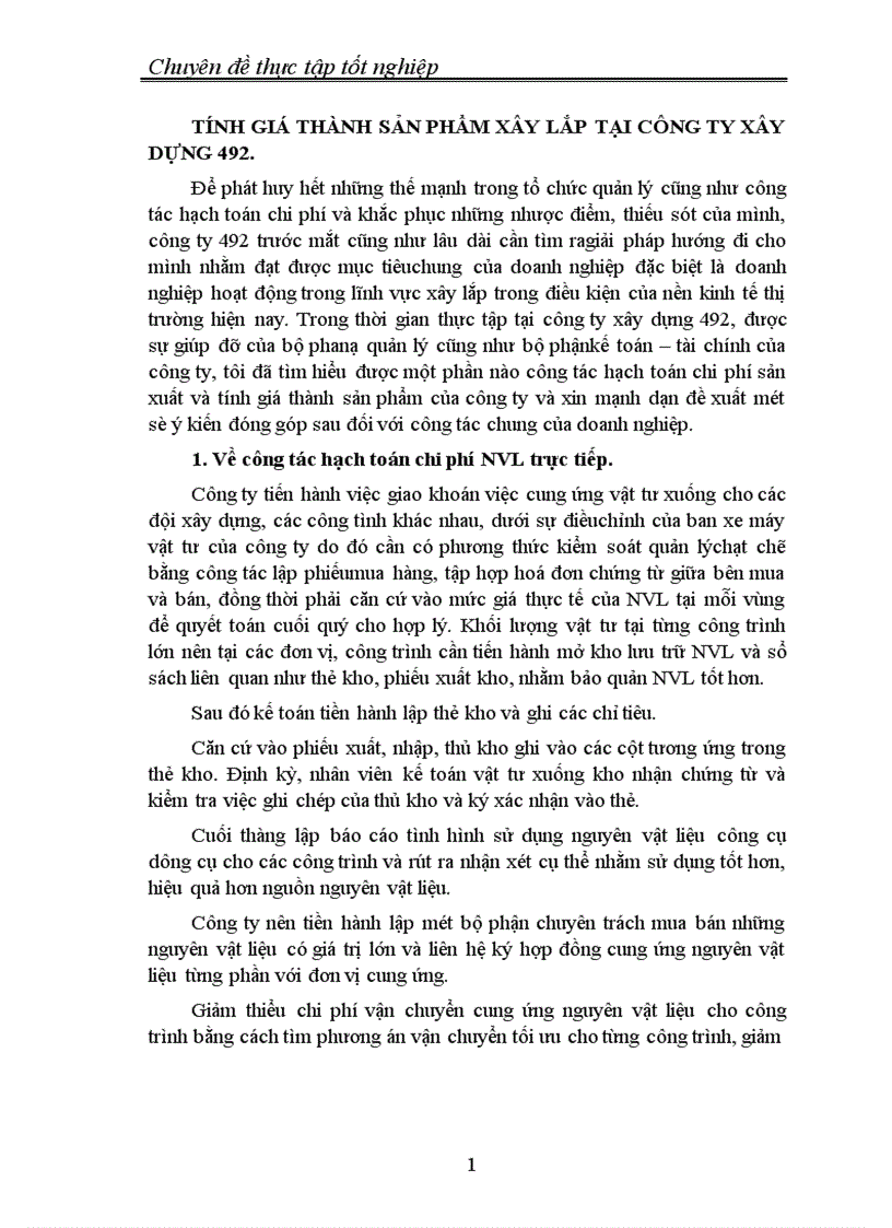 image for page Thực trạng tổ chức công tác hạch toán chi phí sản xuất và tính giá thành sản phẩm xây lắp tại Công ty xây dựng 1