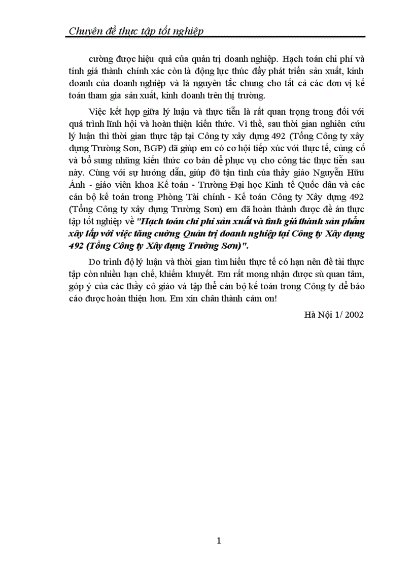 image for page Thực trạng tổ chức công tác hạch toán chi phí sản xuất và tính giá thành sản phẩm xây lắp tại Công ty xây dựng 1