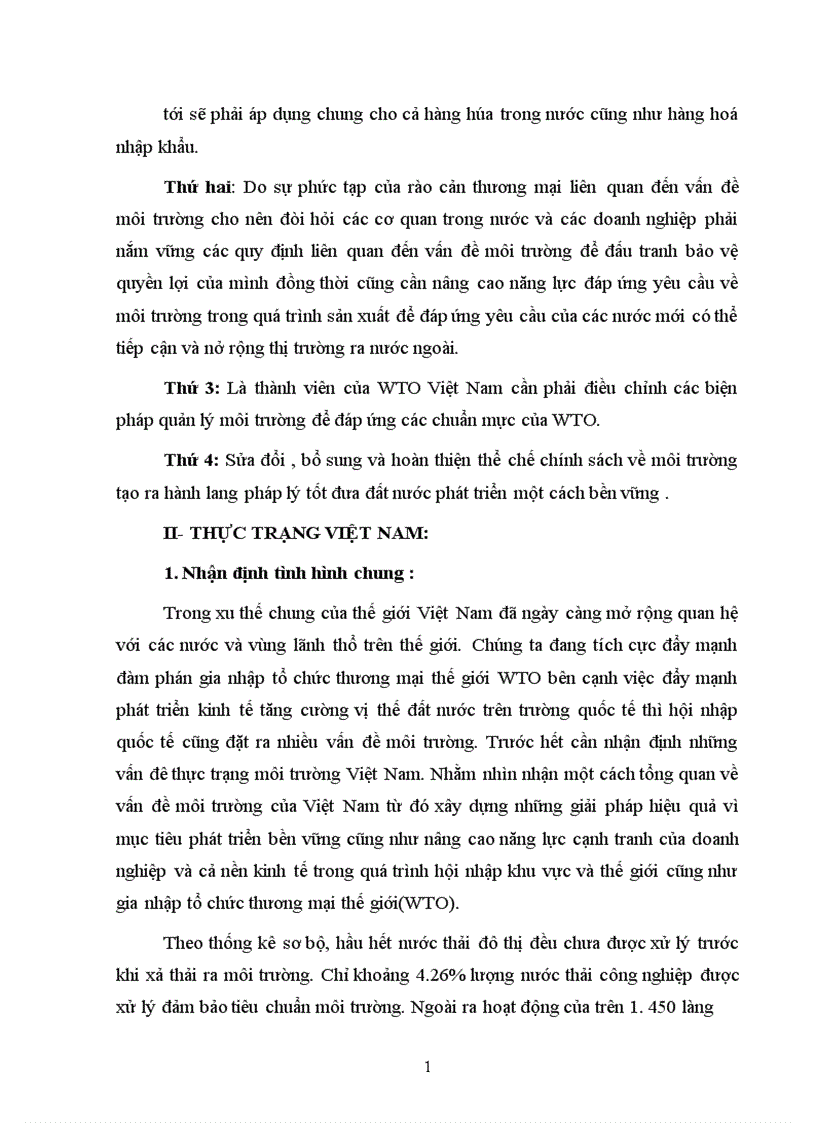 Các vấn đề môi trường trong quá trình gia nhập tổ chức WTO và biện pháp xử lý 1