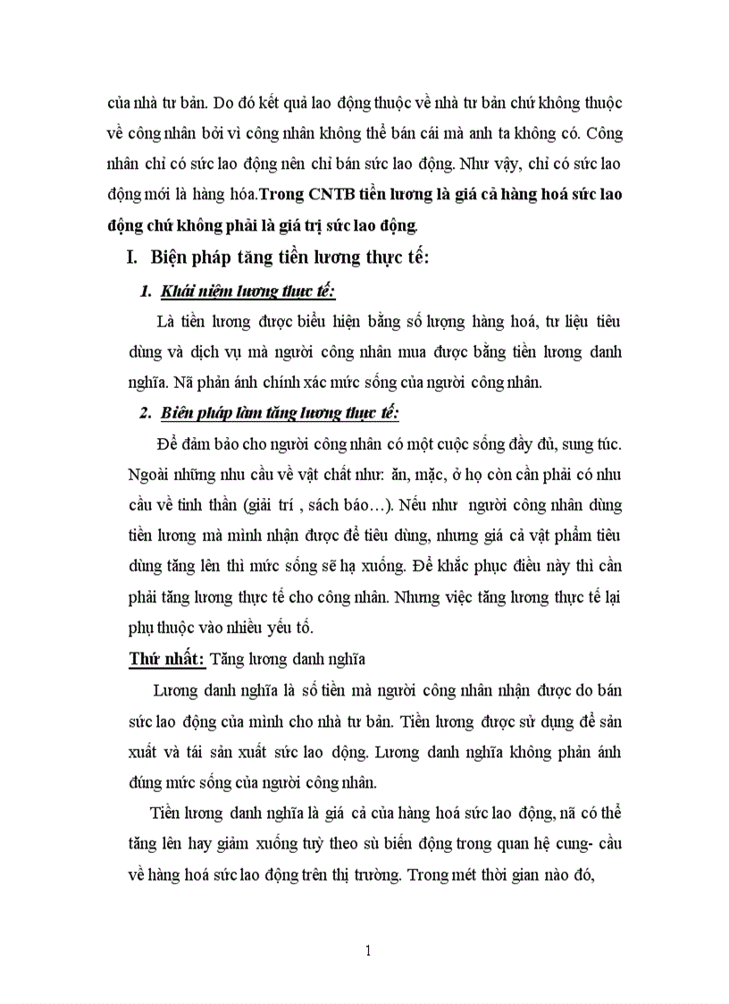 Bản chất tiền lương trong chủ nghĩa tư bản và biện pháp tăng tiền lương thực tế 1