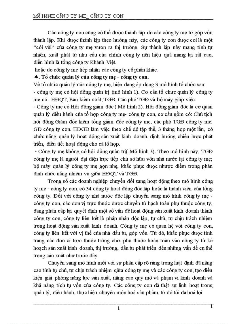 image for page Chuyển DNNN sang mô hình công ty mẹ công ty con nhằm nâng cao hiệu quả hoạt động sản xuất kinh doanh của các doanh nghiệp nhà nước