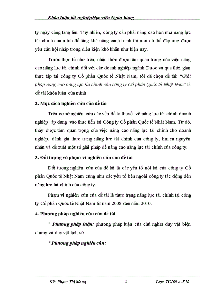 Giải pháp nâng cao năng lực tài chính của công ty Cổ phần Quôc tế Nhật Nam