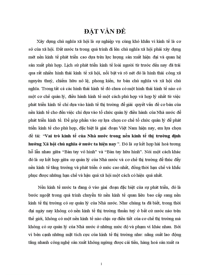 Vai trò kinh tế của Nhà nước trong nền kinh tế thị trường định hướng Xã hội chủ nghĩa ở nước ta hiện nay 1