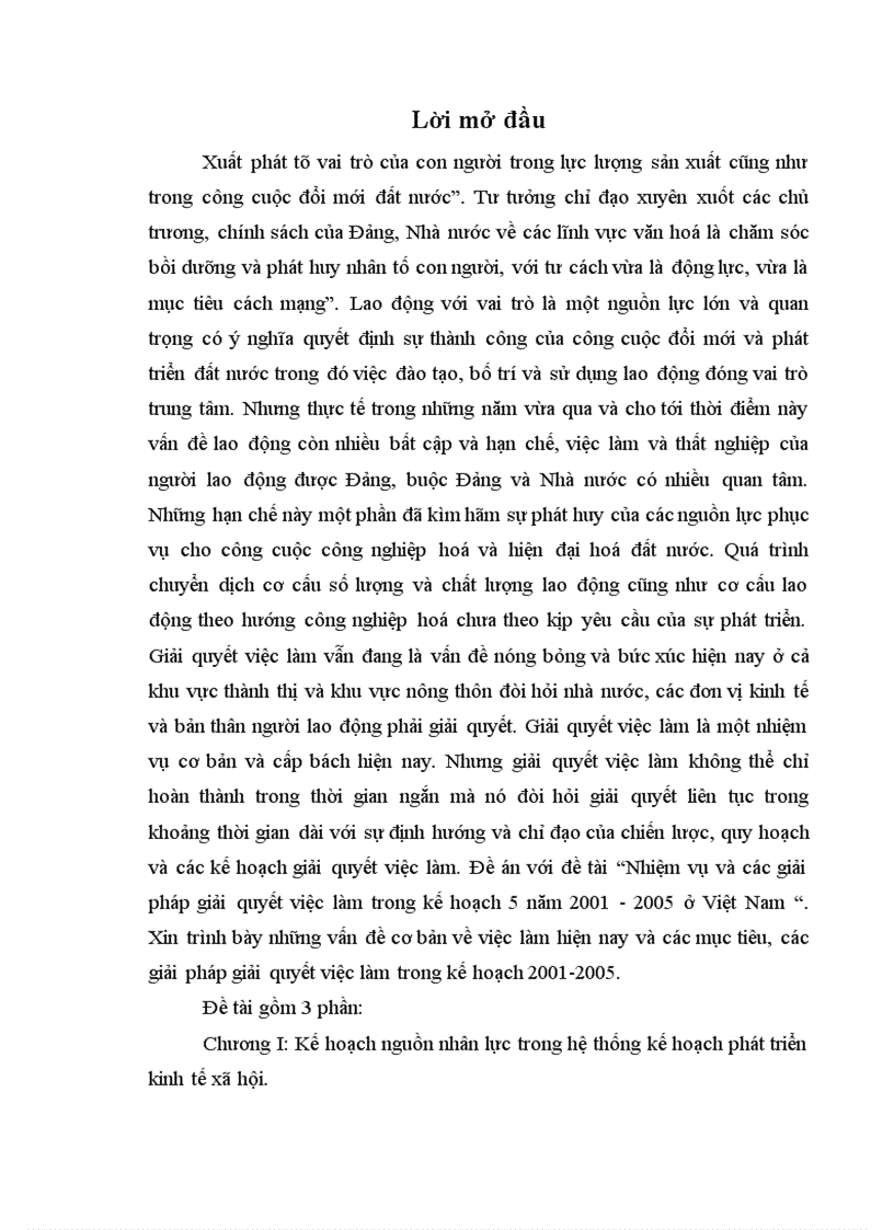 Nhiệm vụ và các giải pháp giải quyết việc làm trong kế hoạch 5 năm 2001 2005 ở Việt Nam 1