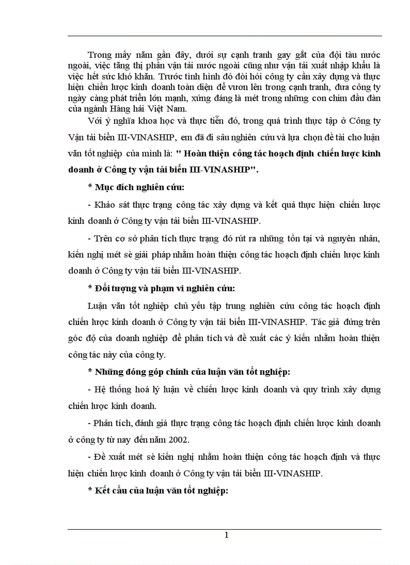 image for page Hoàn thiện công tác hoạch định chiến lược kinh doanh ở Công ty vận tải biển III VINASHIP 1