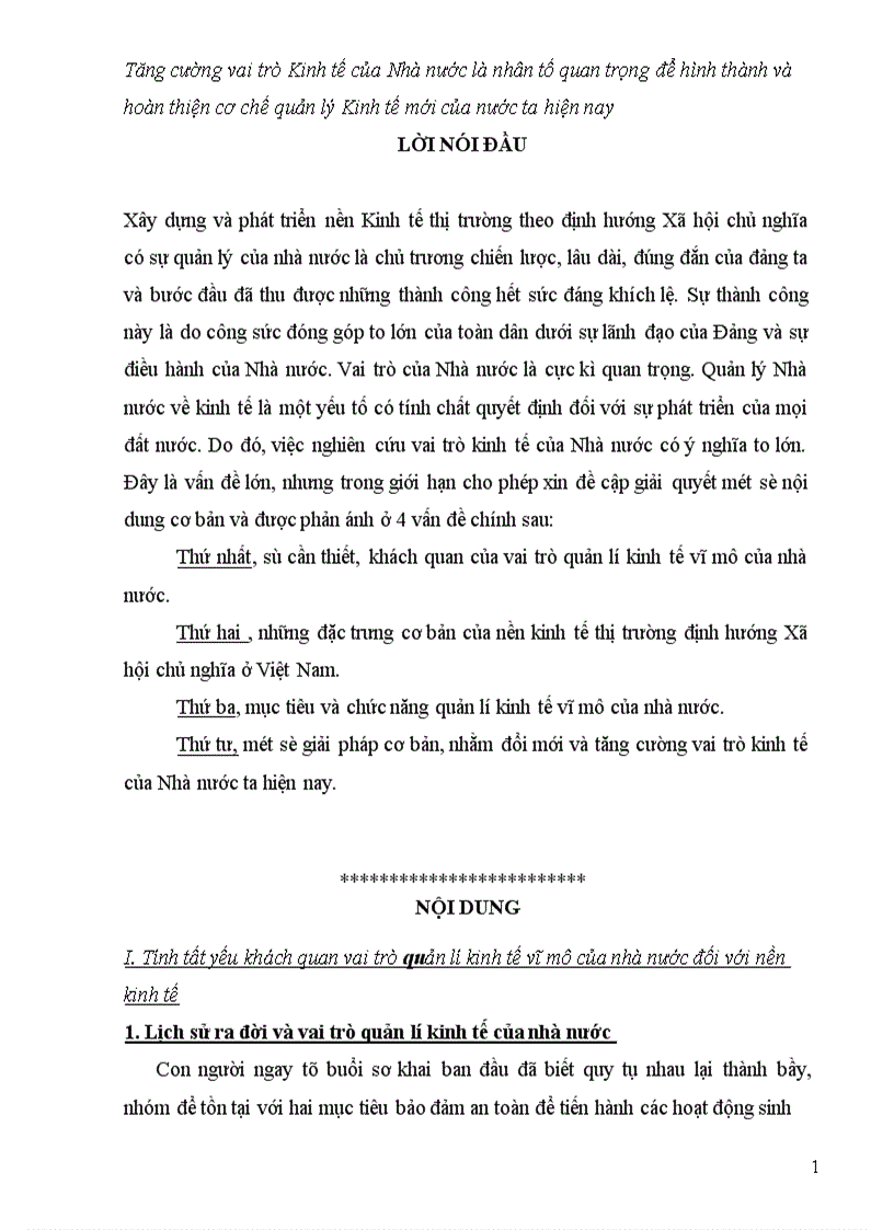 Tăng cường vai trò Kinh tế của Nhà nước là nhân tố quan trọng để hình thành và hoàn thiện cơ chế quản lý Kinh tế mới của nước ta hiện nay 1
