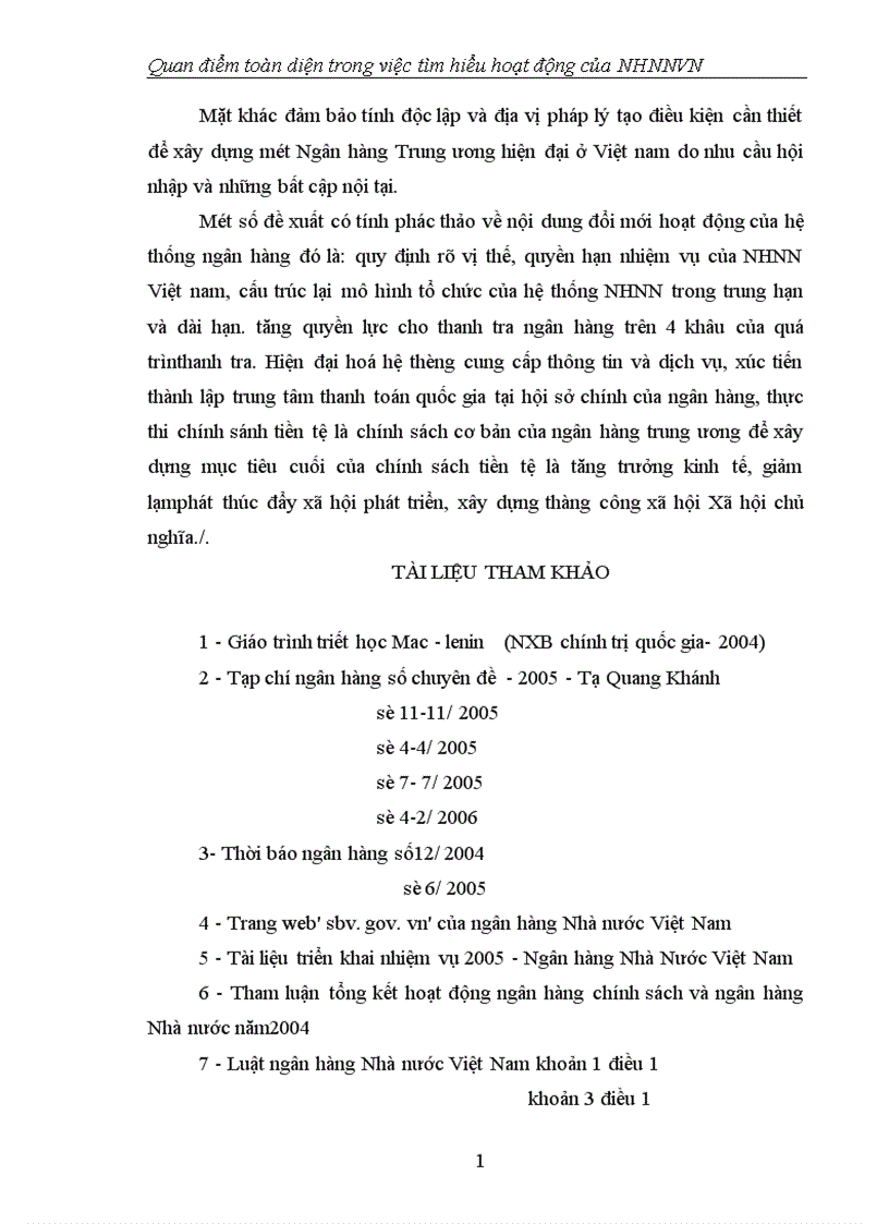 image for page Quan điểm toàn diện trong việc tìm hiểu hoạt động của NHNNVN 1
