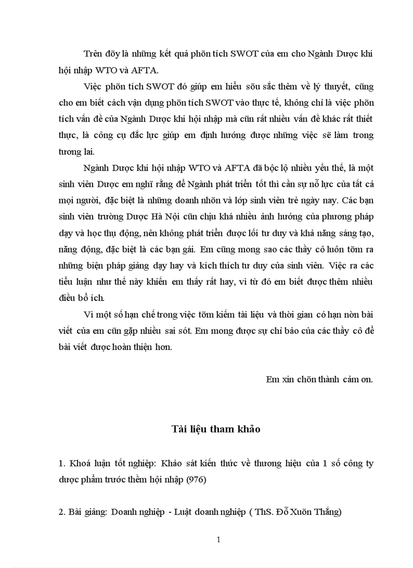 image for page Tập phân tích SWOT cho ngành Dược Việt Nam khi hội nhập AFTA và WTO