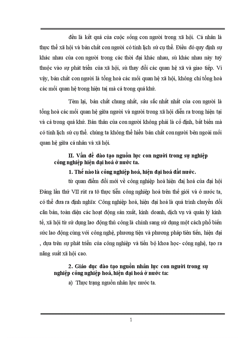 Con người và vấn đề đào tạo nguồn lực con người trong sự nghiệp công nghiệp hoá hiện đại hoá đất nước