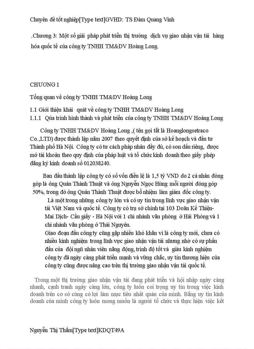 Giải pháp phát triển thị trường dịch vụ giao nhận vận tải hàng hóa quốc tế của công ty TNHH TM DV Hoàng Long